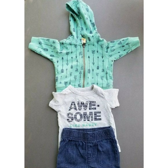 Carter's Baby Boy 3 Piece Hoodie Shirt Shorts 3 Months - Picture 1 of 7